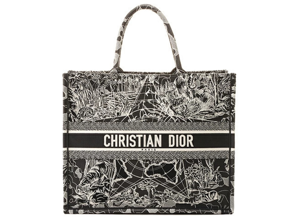 Christian Dior Tote Bag Book Black White Canvas